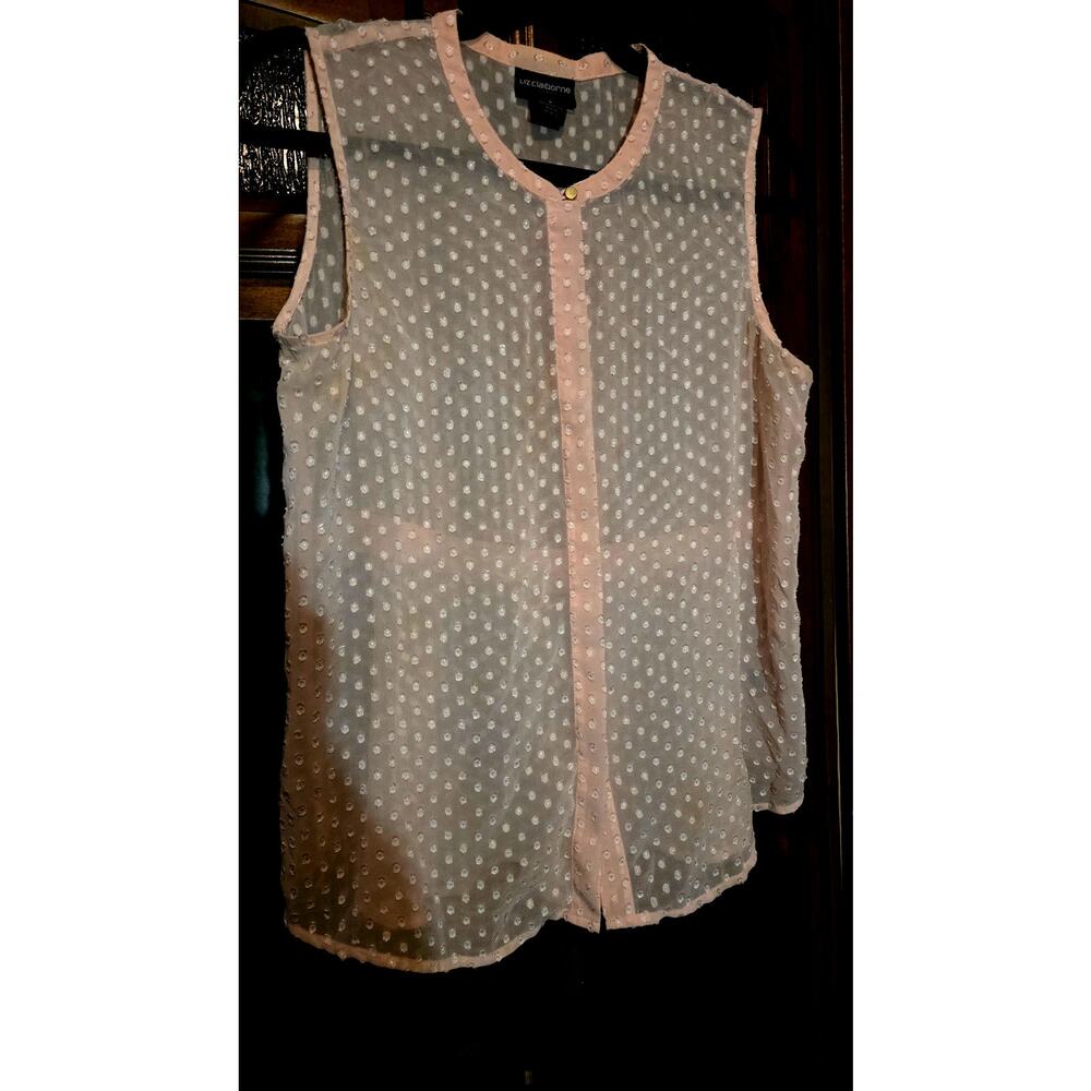 Liz Claiborne sheer size small pink blouse swiss dot tank
